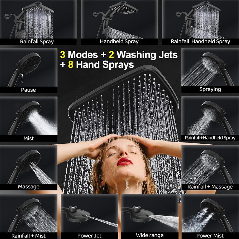 Razime Rain Shower Head with Handheld High Pressure rainfall Shower Heads with Handheld Spray Combo Adjustable one-piece stand daul shower head Built-in Magnetic Docking and Power Jets - Image 4